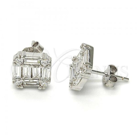 Sterling Silver Stud Earring, with White Cubic Zirconia, Polished, Rhodium Finish, 02.175.0114