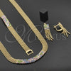 Oro Laminado Necklace, Bracelet and Earring, Gold Filled Style with Multicolor Cubic Zirconia, Polished, Golden Finish, 5.014.002