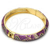 Oro Laminado Individual Bangle, Gold Filled Style Flower Design, Purple Enamel Finish, Golden Finish, 07.246.0008.05 (10 MM Thickness, Size 5 - 2.50 Diameter)
