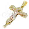 Oro Laminado Religious Pendant, Gold Filled Style Crucifix Design, Polished, Tricolor, 05.351.0007