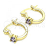 Oro Laminado Small Hoop, Gold Filled Style with Amethyst Cubic Zirconia, Polished, Golden Finish, 02.210.0499.3.12