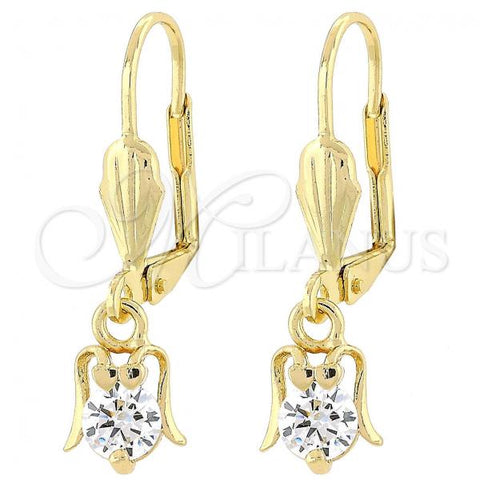 Oro Laminado Dangle Earring, Gold Filled Style Ladybug Design, with White Cubic Zirconia, Polished, Golden Finish, 02.63.2457