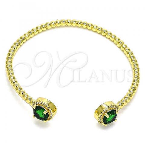 Oro Laminado Individual Bangle, Gold Filled Style with Green Cubic Zirconia and White Micro Pave, Polished, Golden Finish, 07.341.0019