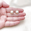 Oro Laminado Stud Earring, Gold Filled Style with Ivory Pearl, Polished, Golden Finish, 02.342.0355