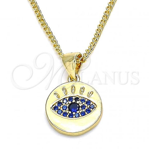 Oro Laminado Pendant Necklace, Gold Filled Style with Sapphire Blue Micro Pave, Polished, Golden Finish, 04.156.0306.1.20