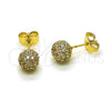 Oro Laminado Stud Earring, Gold Filled Style Ball Design, with White Cubic Zirconia, Polished, Golden Finish, 02.283.0248