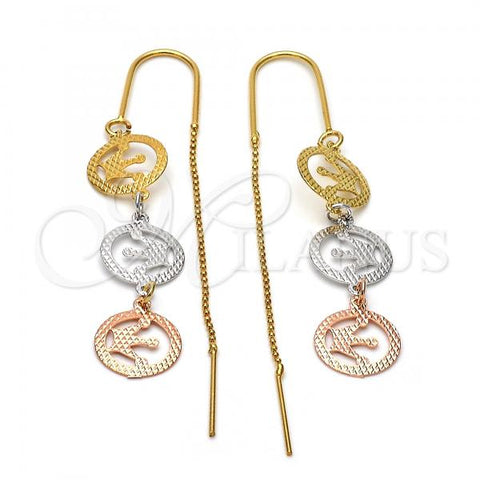 Oro Laminado Threader Earring, Gold Filled Style Crown Design, Diamond Cutting Finish, Tricolor, 5.095.006