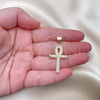 Oro Laminado Religious Pendant, Gold Filled Style Cross Design, with White Micro Pave, Polished, Golden Finish, 05.342.0072
