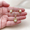 Oro Laminado Earring and Pendant Adult Set, Gold Filled Style Teardrop Design, with Ivory Pearl, Polished, Golden Finish, 10.342.0253