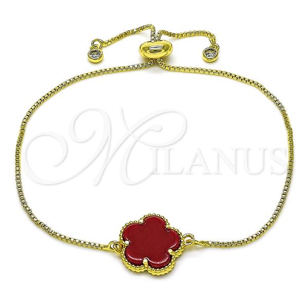 Oro Laminado Adjustable Bolo Bracelet, Gold Filled Style Flower and Box Design, with Garnet Opal, Polished, Golden Finish, 03.313.0041.2.11