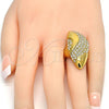 Oro Laminado Multi Stone Ring, Gold Filled Style Cluster Design, with White Crystal, Polished, Golden Finish, 01.118.0019.09 (Size 9)
