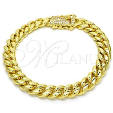Oro Laminado Basic Bracelet, Gold Filled Style Miami Cuban Design, with White Cubic Zirconia, Polished, Golden Finish, 03.278.0004.09