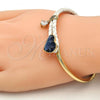 Oro Laminado Individual Bangle, Gold Filled Style Heart Design, with Denin Blue Swarovski Crystals and White Micro Pave, Polished, Golden Finish, 07.239.0008.4 (03 MM Thickness, One size fits all)