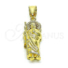 Oro Laminado Religious Pendant, Gold Filled Style San Judas Design, with White Micro Pave, Polished, Golden Finish, 05.411.0001