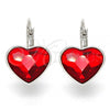 Rhodium Plated Leverback Earring, Heart Design, with Light Siam Swarovski Crystals, Polished, Rhodium Finish, 02.239.0013.5