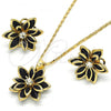 Oro Laminado Earring and Pendant Adult Set, Gold Filled Style Flower Design, with Black and White Crystal, Polished, Golden Finish, 10.64.0155.4