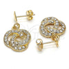 Oro Laminado Dangle Earring, Gold Filled Style Heart and Love Knot Design, with White Crystal, Polished, Golden Finish, 02.63.2490