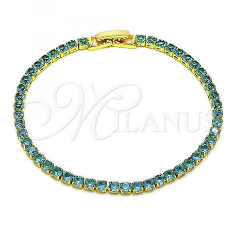 Oro Laminado Charm Bracelet, Gold Filled Style with Aqua Blue Cubic Zirconia, Polished, Golden Finish, 03.130.0001.6.07