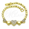Oro Laminado Fancy Bracelet, Gold Filled Style Heart Design, with White Micro Pave, Polished, Golden Finish, 03.283.0279.07