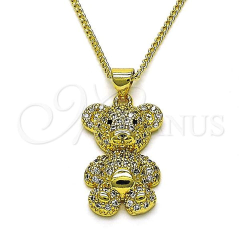 Oro Laminado Pendant Necklace, Gold Filled Style Teddy Bear Design, with White and Black Micro Pave, Polished, Golden Finish, 04.381.0022.18