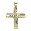 Oro Laminado Religious Pendant, Gold Filled Style Cross Design, with White Micro Pave, Polished, Golden Finish, 05.102.0006