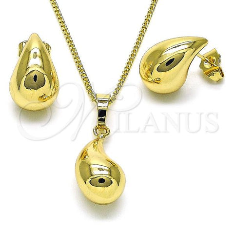 Oro Laminado Earring and Pendant Adult Set, Gold Filled Style Teardrop and Hollow Design, Polished, Golden Finish, 10.163.0013