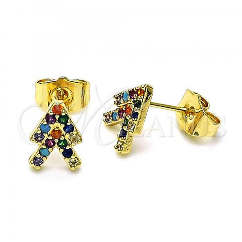 Oro Laminado Stud Earring, Gold Filled Style with Multicolor Micro Pave, Polished, Golden Finish, 02.210.0667.1