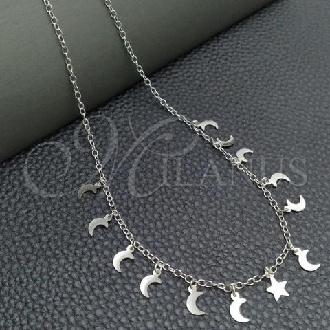 Sterling Silver Fancy Necklace, Rolo and Star Design, Polished, Silver Finish, 04.397.0002.18