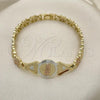 Oro Laminado Fancy Bracelet, Gold Filled Style Guadalupe and Flower Design, Diamond Cutting Finish, Tricolor, 03.351.0147.08