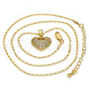 Oro Laminado Pendant Necklace, Gold Filled Style Heart Design, with White Micro Pave, Polished, Golden Finish, 04.156.0035.20