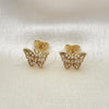 Oro Laminado Stud Earring, Gold Filled Style Butterfly Design, with Ivory Pearl, Polished, Golden Finish, 02.379.0076