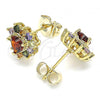 Oro Laminado Stud Earring, Gold Filled Style Heart Design, with Multicolor Cubic Zirconia, Polished, Golden Finish, 02.346.0004.1