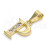 Oro Laminado Fancy Pendant, Gold Filled Style Initials Design, with White Cubic Zirconia, Polished, Golden Finish, 05.26.0028