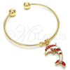 Oro Laminado Individual Bangle, Gold Filled Style Dolphin Design, with White Crystal, Red Enamel Finish, Golden Finish, 07.63.0205 (02 MM Thickness, One size fits all)