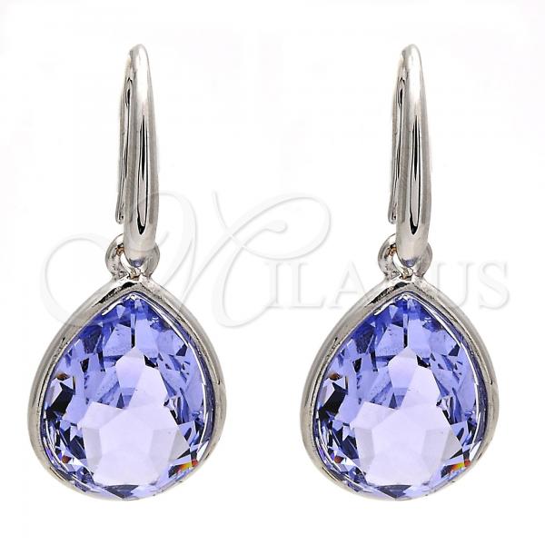 Rhodium Plated Dangle Earring, Teardrop Design, with Provence Lavander Swarovski Crystals, Polished, Rhodium Finish, 02.239.0016.7