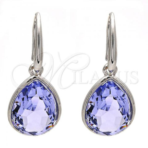 Rhodium Plated Dangle Earring, Teardrop Design, with Provence Lavander Swarovski Crystals, Polished, Rhodium Finish, 02.239.0016.7