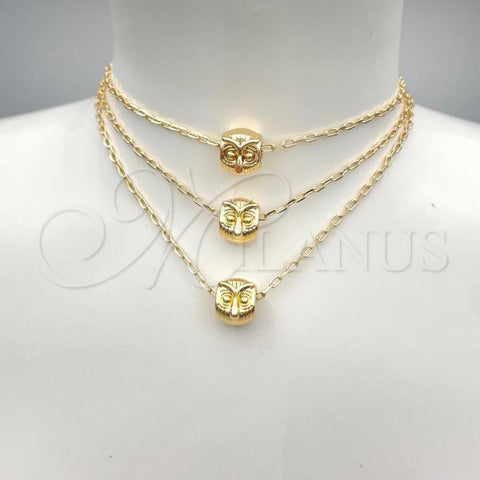 Oro Laminado Pendant Necklace, Gold Filled Style Owl Design, Polished, Golden Finish, 04.179.0005.16
