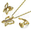 Oro Laminado Earring and Pendant Adult Set, Gold Filled Style Butterfly Design, with Ruby Micro Pave, Polished, Golden Finish, 10.196.0075