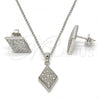 Sterling Silver Earring and Pendant Adult Set, with White Micro Pave, Polished, Rhodium Finish, 10.174.0240