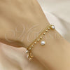 Oro Laminado Charm Bracelet, Gold Filled Style Miami Cuban Design, with Ivory Pearl, Polished, Golden Finish, 03.213.0202.07