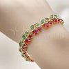 Oro Laminado Tennis Bracelet, Gold Filled Style Cherry Design, with Garnet and Green Cubic Zirconia, Polished, Golden Finish, 03.284.0059.1.08