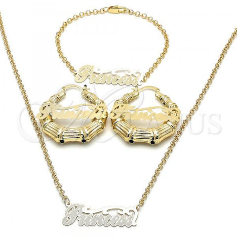 Oro Laminado Necklace, Bracelet and Earring, Gold Filled Style Polished, Golden Finish, 06.63.0241