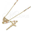Oro Laminado Thin Rosary, Gold Filled Style Guadalupe and Crucifix Design, Diamond Cutting Finish, Tricolor, 09.380.0013.26
