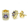 Oro Laminado Stud Earring, Gold Filled Style with Amethyst Cubic Zirconia and White Micro Pave, Polished, Golden Finish, 02.344.0101.1