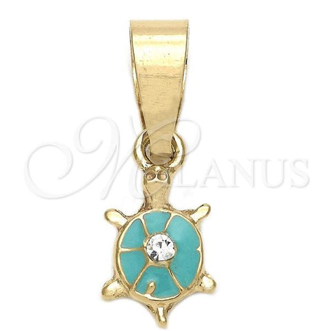 Oro Laminado Fancy Pendant, Gold Filled Style Turtle Design, with White Crystal, Blue Enamel Finish, Golden Finish, 05.163.0061.2