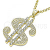 Oro Laminado Fancy Pendant, Gold Filled Style Money Sign Design, with White Crystal, Polished, Golden Finish, 05.213.0092