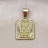 Oro Laminado Fancy Pendant, Gold Filled Style Initials Design, Diamond Cutting Finish, Golden Finish, 05.411.0043