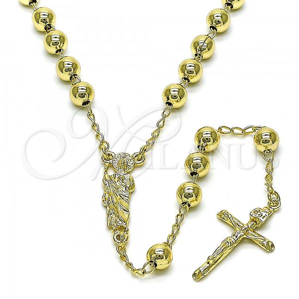 Oro Laminado Medium Rosary, Gold Filled Style San Judas and Crucifix Design, Polished, Golden Finish, 09.213.0043.26