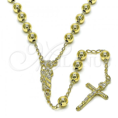 Oro Laminado Medium Rosary, Gold Filled Style San Judas and Crucifix Design, Polished, Golden Finish, 09.213.0043.26