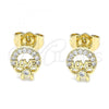 Oro Laminado Stud Earring, Gold Filled Style Love and Bow Design, with White Micro Pave, Polished, Golden Finish, 02.210.0466